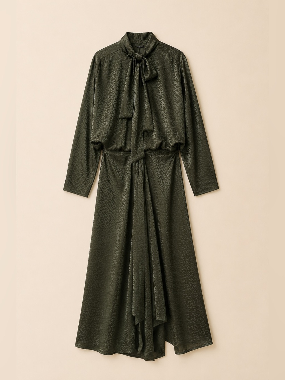 Zadig & Voltaire 100% Silk Jacquard Lavallière Maxi Dress Khaki Green Large